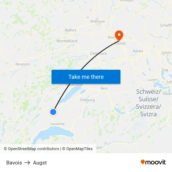 Bavois to Augst map