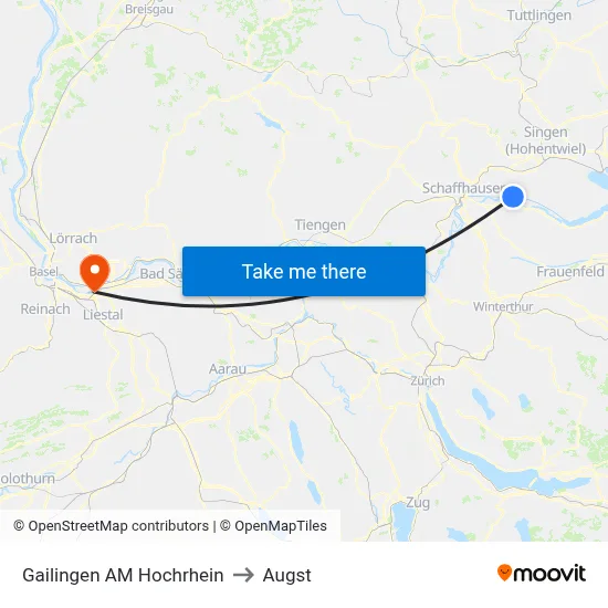 Gailingen AM Hochrhein to Augst map