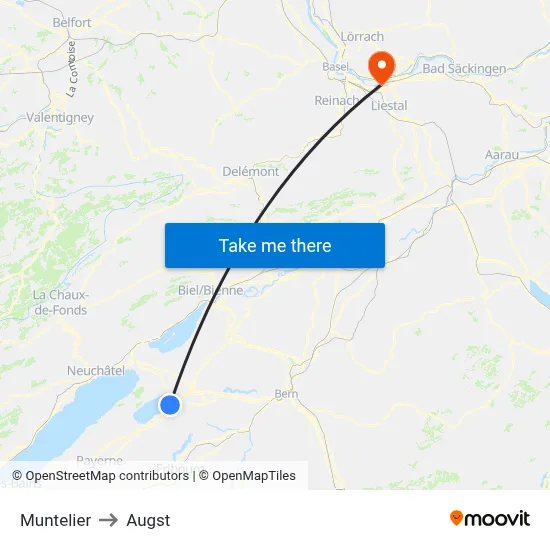 Muntelier to Augst map