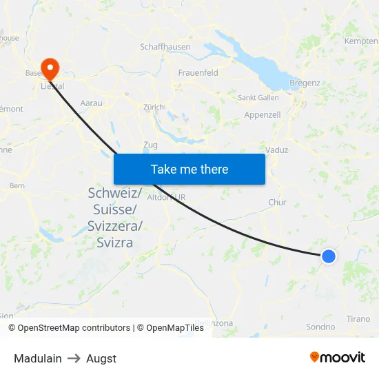Madulain to Augst map