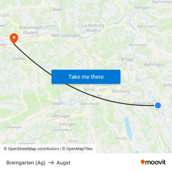 Bremgarten (Ag) to Augst map