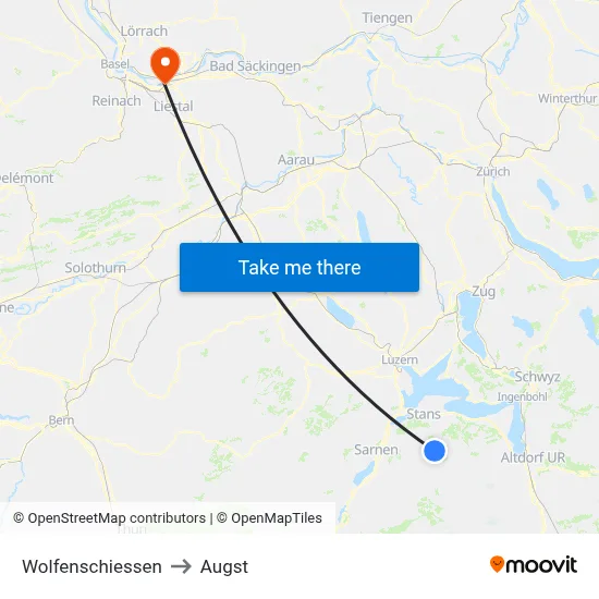 Wolfenschiessen to Augst map
