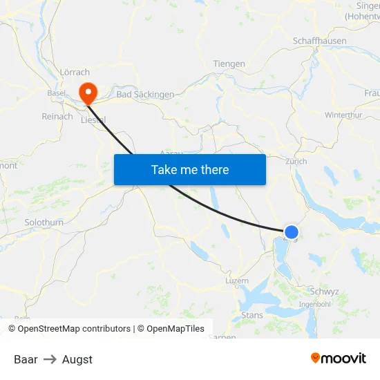 Baar to Augst map