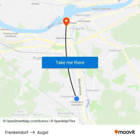 Frenkendorf to Augst map