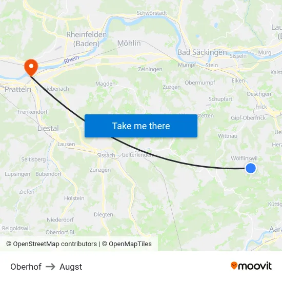 Oberhof to Augst map