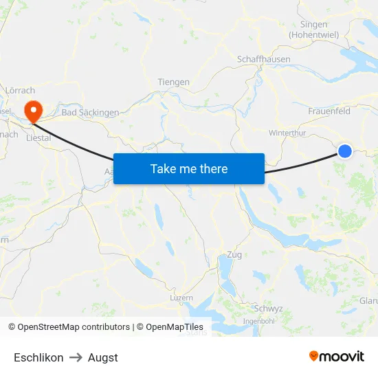 Eschlikon to Augst map