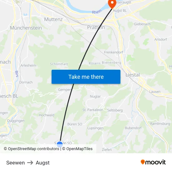 Seewen to Augst map