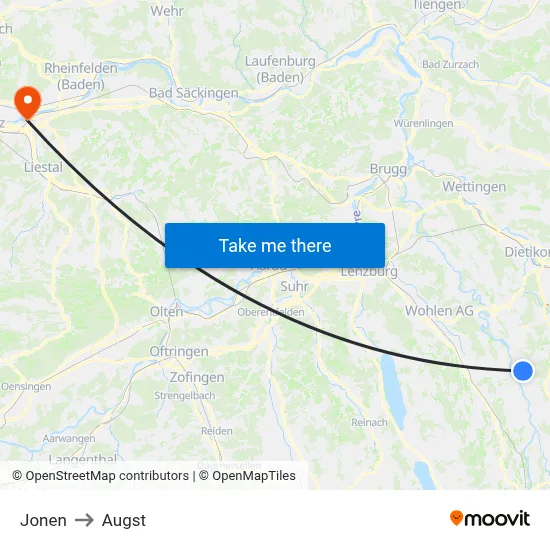 Jonen to Augst map