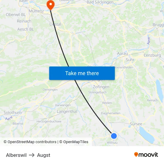 Alberswil to Augst map