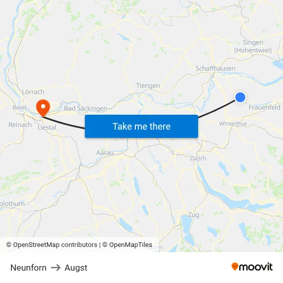 Neunforn to Augst map