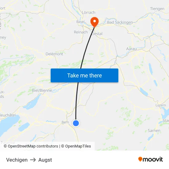 Vechigen to Augst map