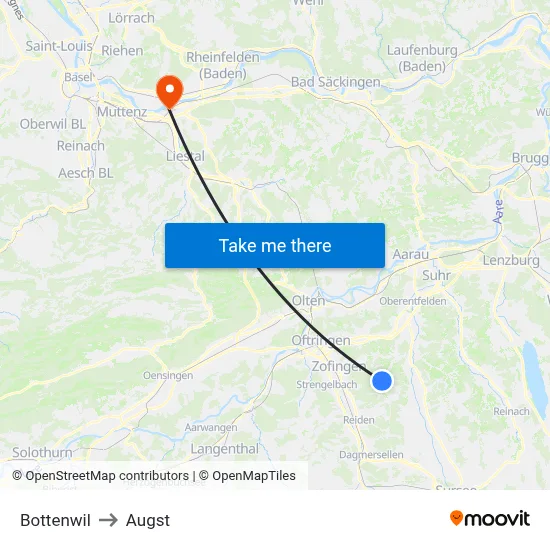 Bottenwil to Augst map