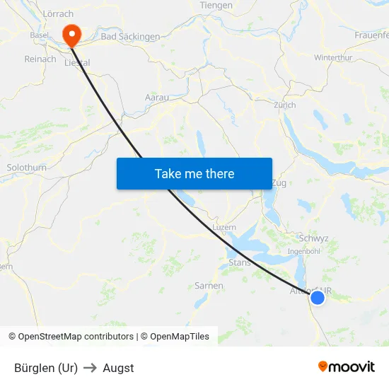 Bürglen (Ur) to Augst map