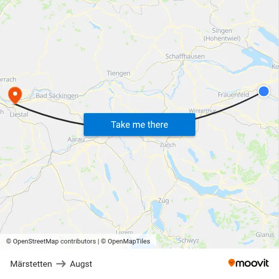 Märstetten to Augst map