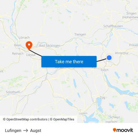 Lufingen to Augst map