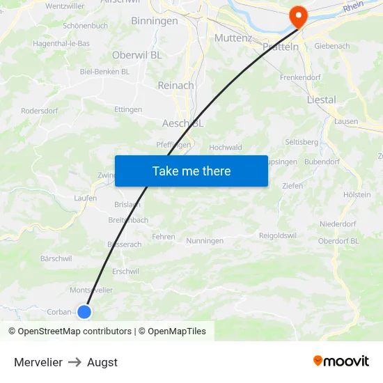 Mervelier to Augst map