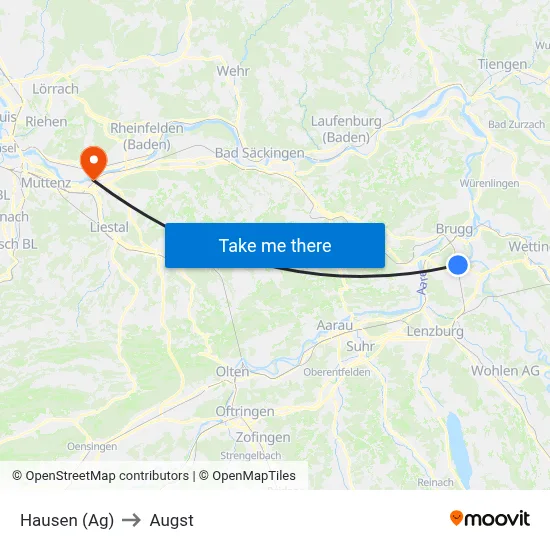 Hausen (Ag) to Augst map