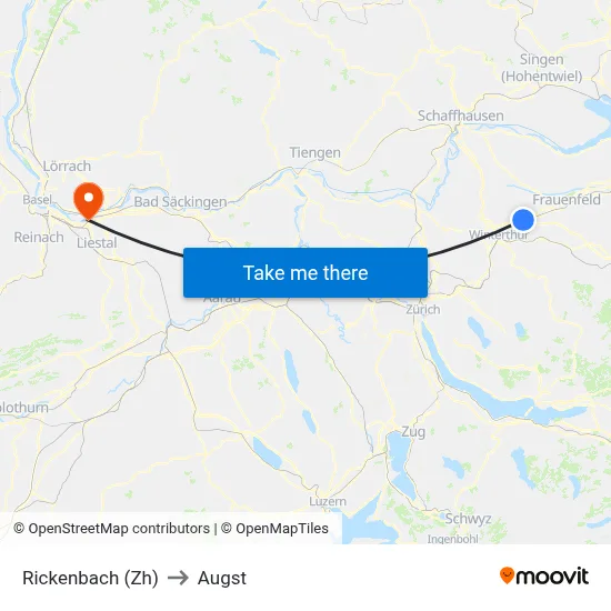 Rickenbach (Zh) to Augst map