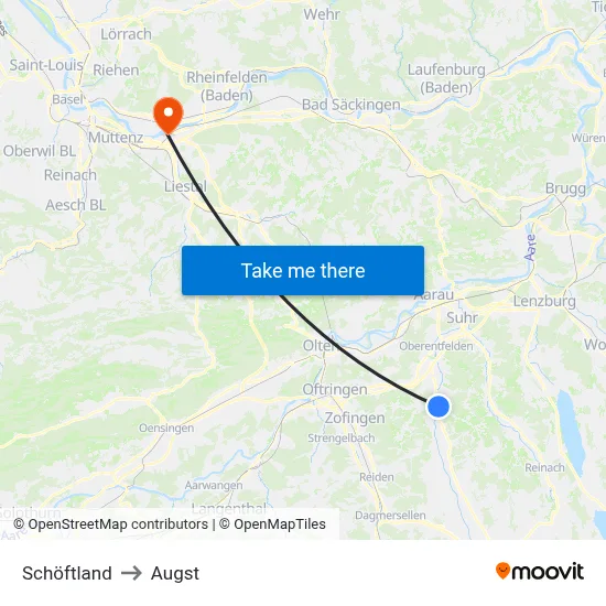 Schöftland to Augst map