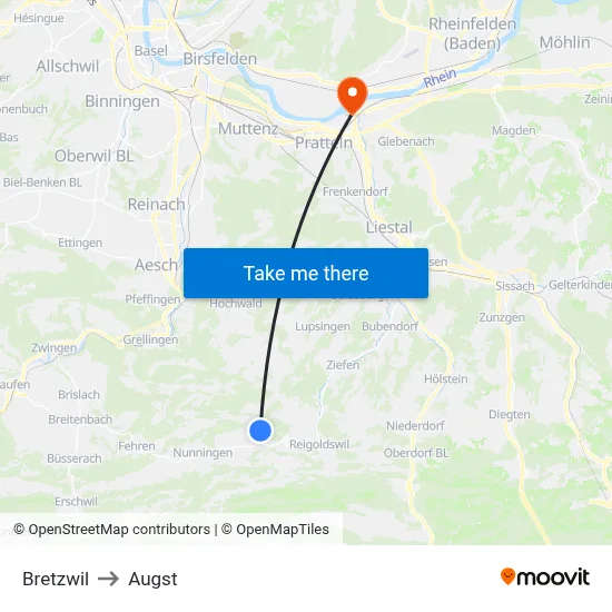 Bretzwil to Augst map
