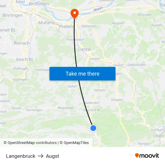 Langenbruck to Augst map