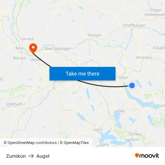Zumikon to Augst map
