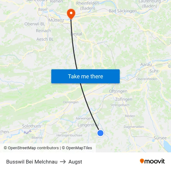 Busswil Bei Melchnau to Augst map