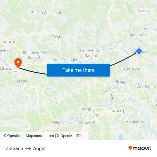 Zurzach to Augst map
