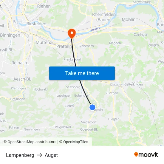 Lampenberg to Augst map