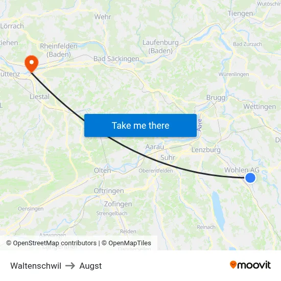 Waltenschwil to Augst map