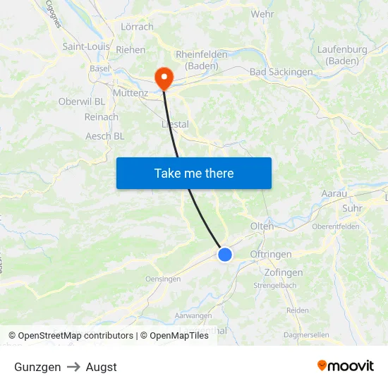 Gunzgen to Augst map