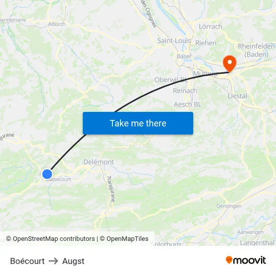 Boécourt to Augst map