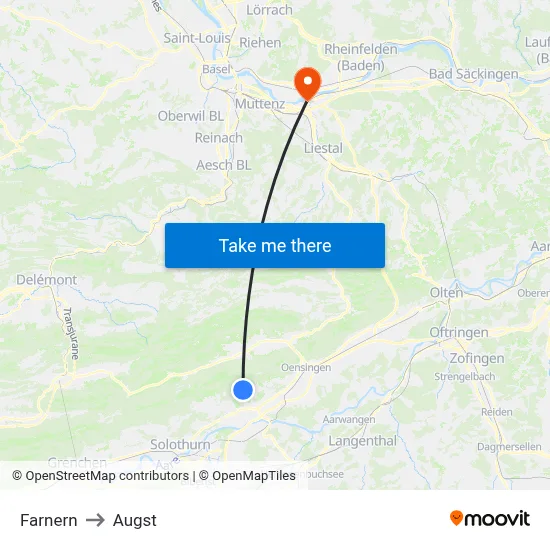 Farnern to Augst map