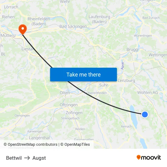 Bettwil to Augst map
