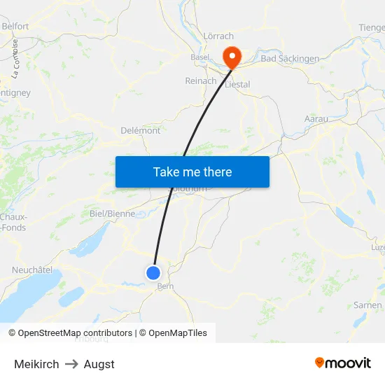Meikirch to Augst map