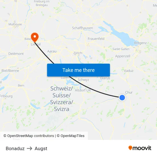 Bonaduz to Augst map
