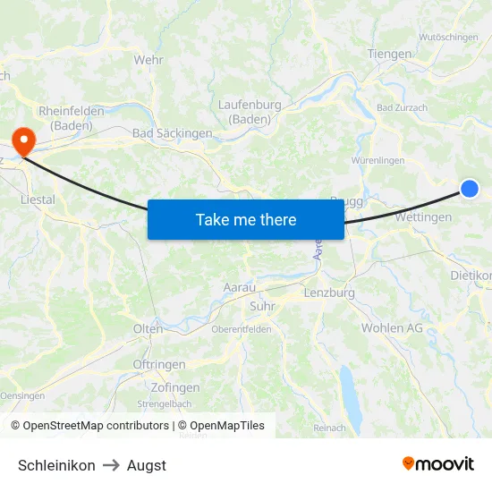 Schleinikon to Augst map