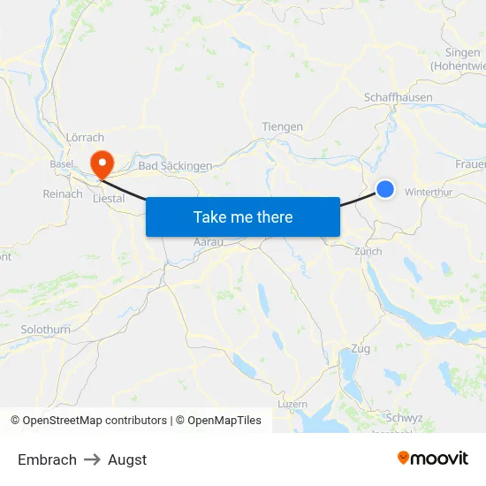 Embrach to Augst map