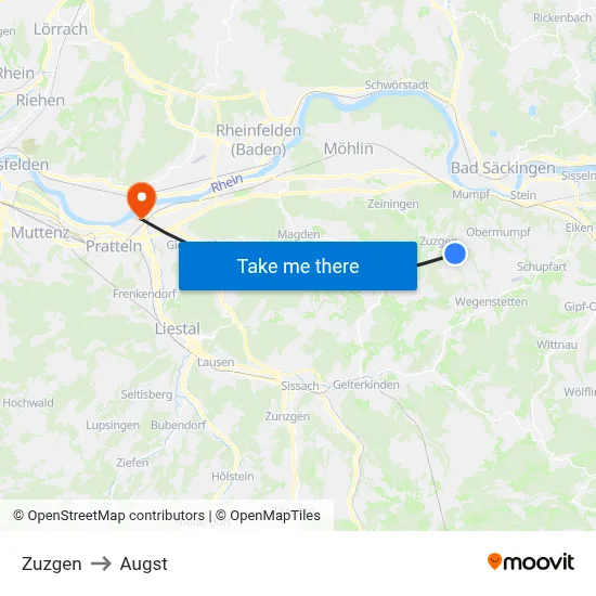 Zuzgen to Augst map