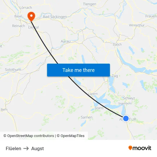Flüelen to Augst map