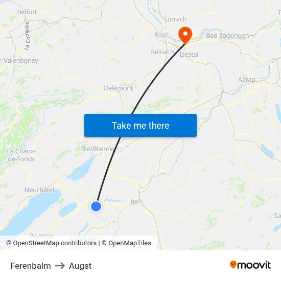 Ferenbalm to Augst map