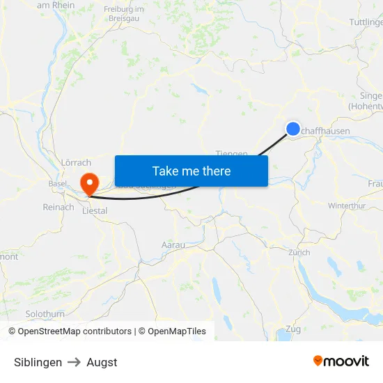 Siblingen to Augst map