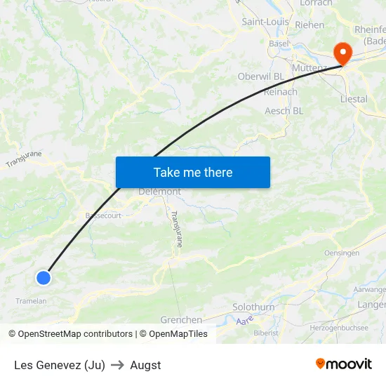 Les Genevez (Ju) to Augst map
