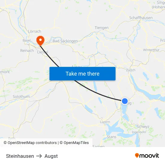 Steinhausen to Augst map