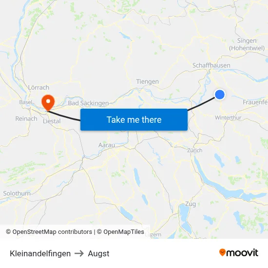 Kleinandelfingen to Augst map