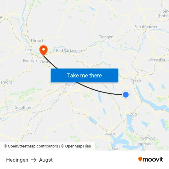 Hedingen to Augst map