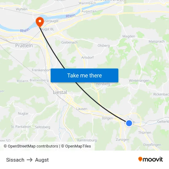 Sissach to Augst map