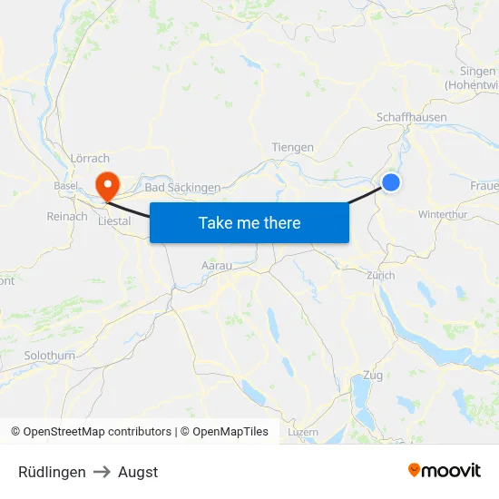 Rüdlingen to Augst map