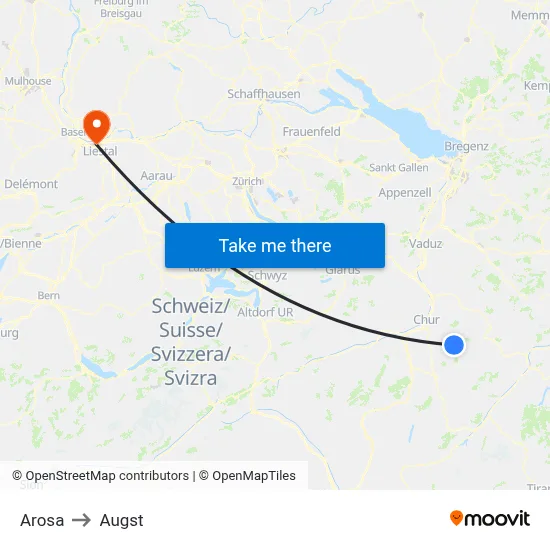 Arosa to Augst map