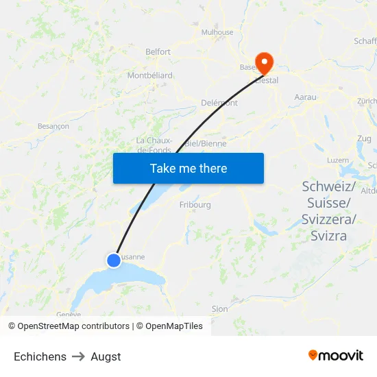 Echichens to Augst map